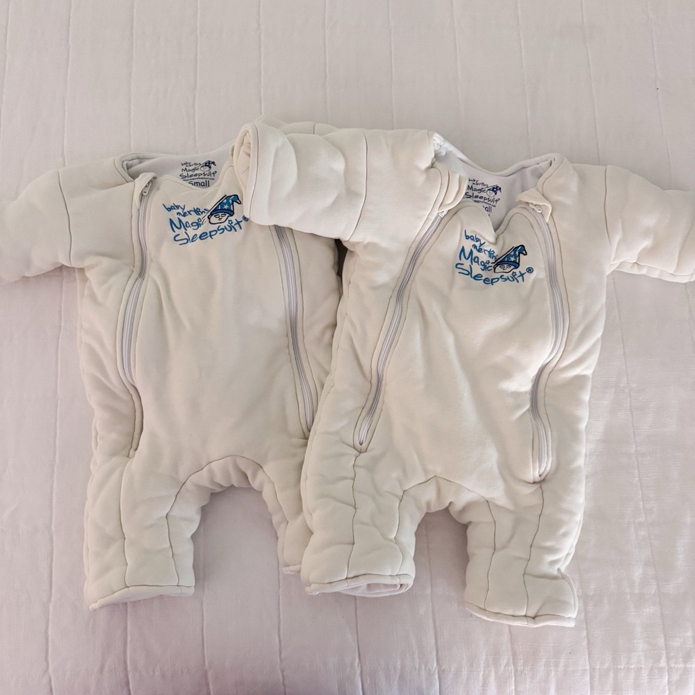 Baby Merlin's Magic Sleepsuit Small 3-6 Months Cream Swaddle Transition Suit TWO